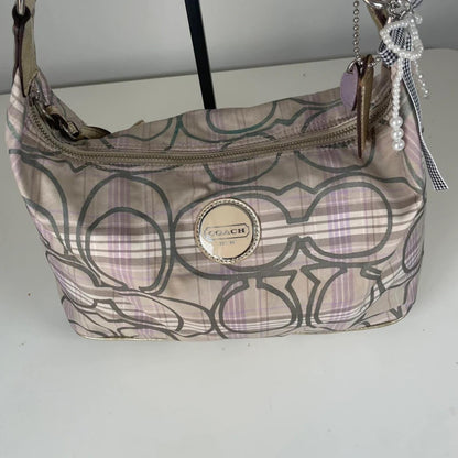 Coach Plaid Beige Purple Gold Hobo Shoulder Bag Heart Keychain K1161-F17209