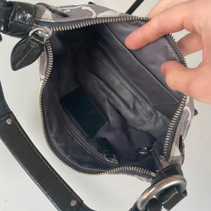 Coach Penelope Grey Monogram Shoulder Bag Black Patent Straps J0869-13326