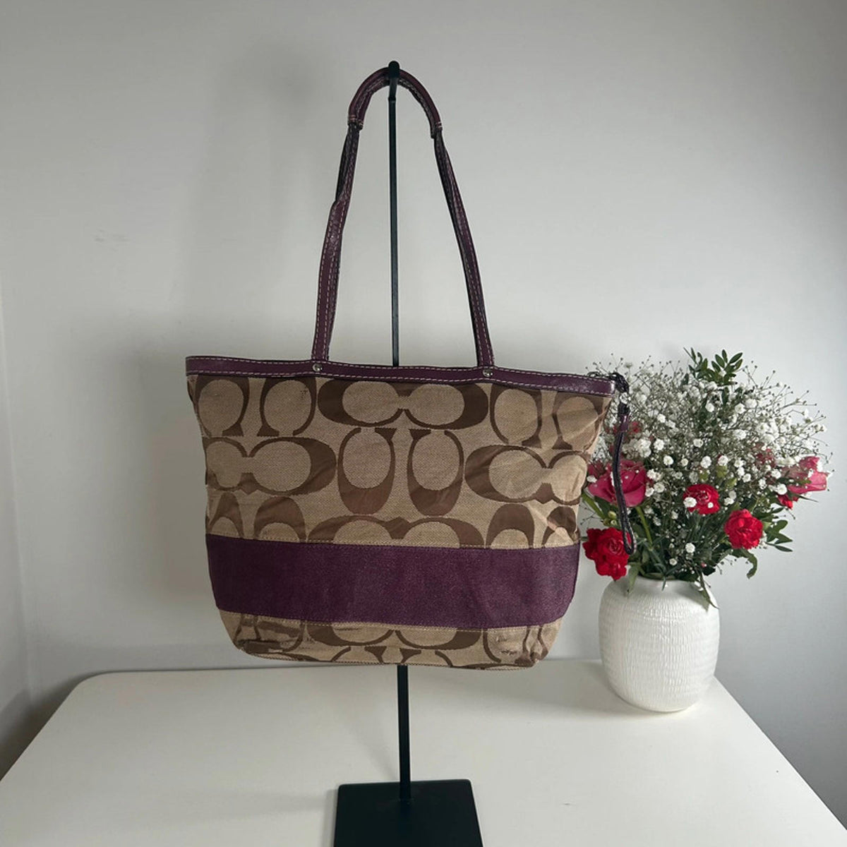 Coach Plum Signature Stripe Tote Shoulder Bag H1020-F14112
