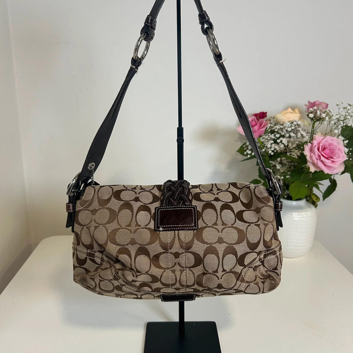 Coach Signature Soho Signature Flap Shoulder Bag Brown Canvas K05Q-6314