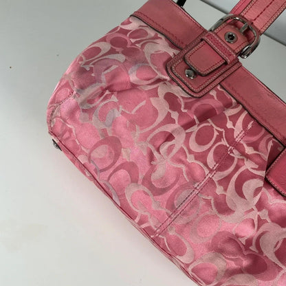 Coach Pink Optic Signature Monogram Shoulder Bag Pleated Canvas K0975-F14492