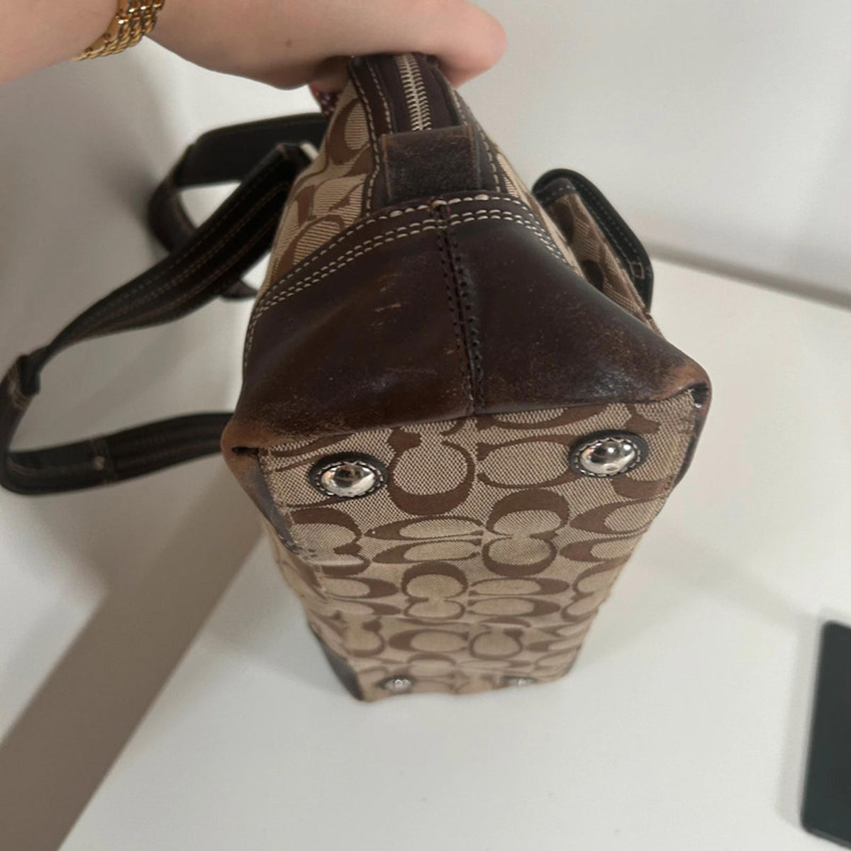 Coach Brown Monogram Hampton Signature Zip Shoulder Bag J0993-F13977