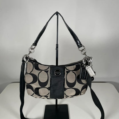 Coach Signature Jacquard Stripe Demi Bag Black Patent Leather K1371-28662E
