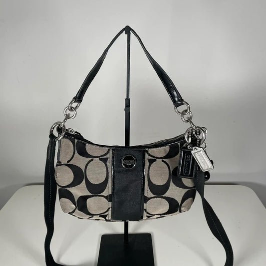 Coach Signature Jacquard Stripe Demi Bag Black Patent Leather K1371-28662E