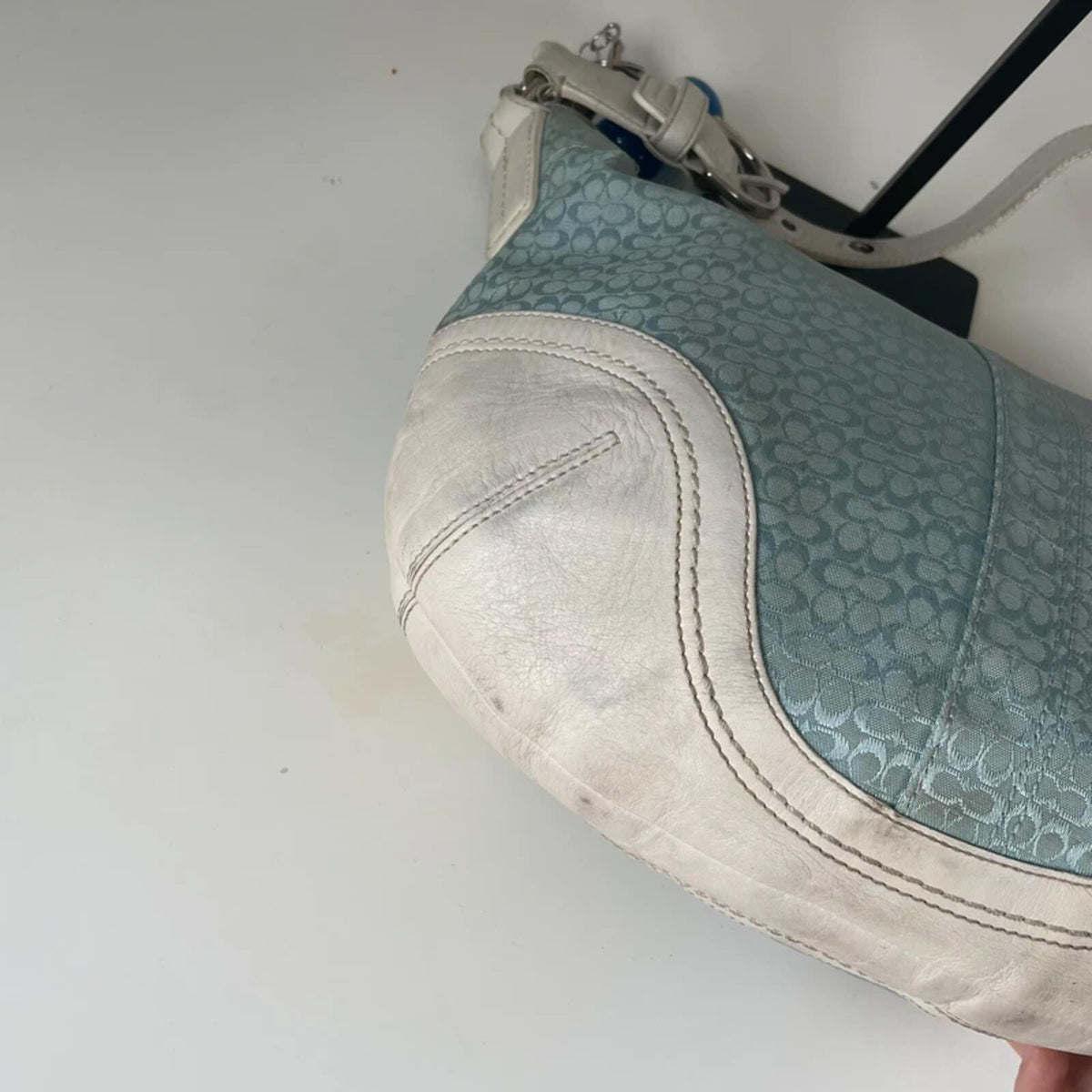 Coach Soho Blue White Signature Monogram Hobo Bag K0720-F10923