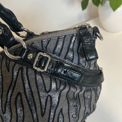 Rare Vintage Y2K Coach Sophia Gallery Bag Silver Zebra Print Lurex Jacquard G1082-16925