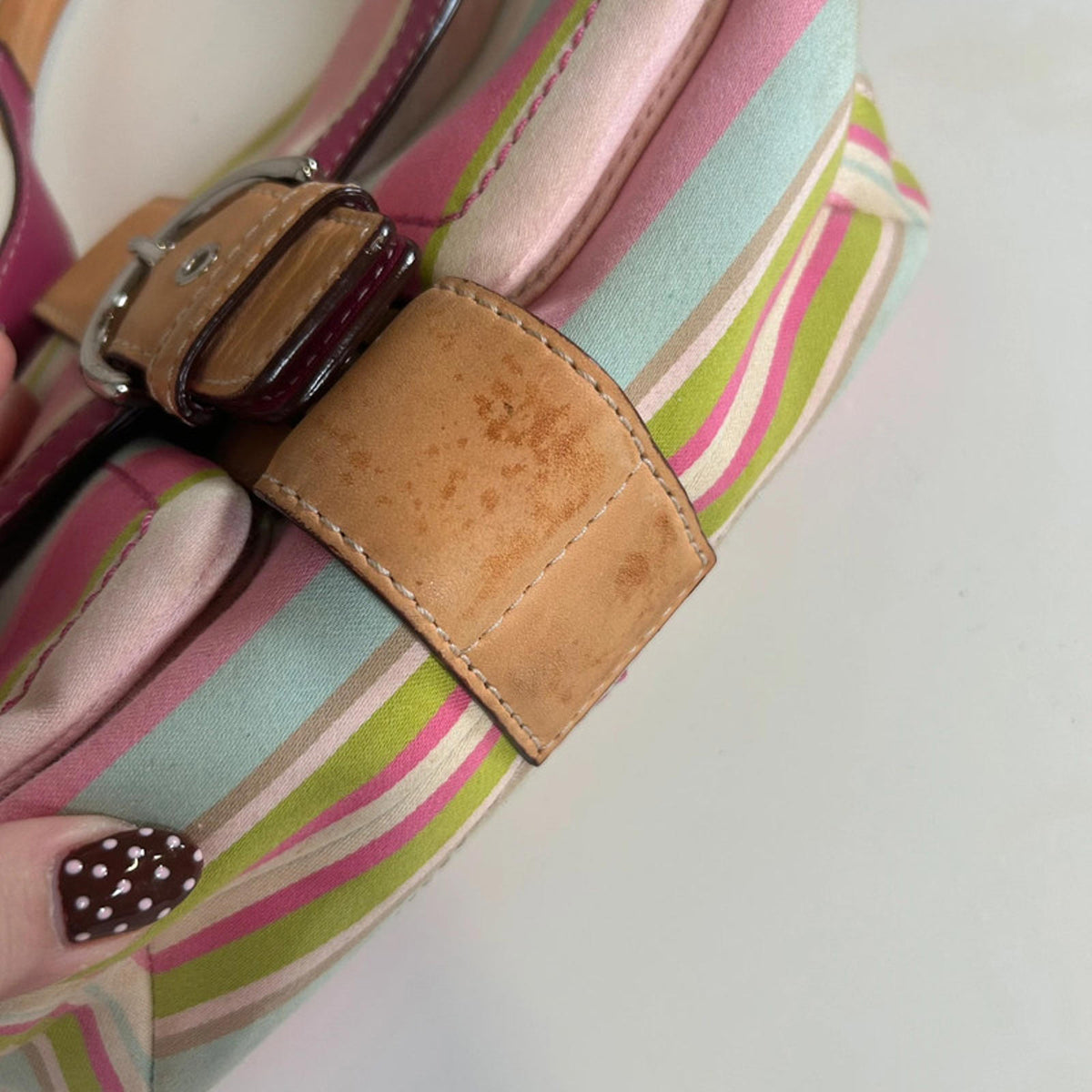 Rare Coach Pastel Stripe Soho Sateen & Leather Shoulder Bag L043-1887