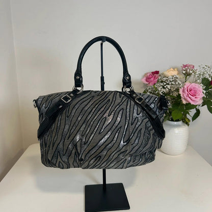 Rare Vintage Y2K Coach Sophia Gallery Bag Silver Zebra Print Lurex Jacquard G1082-16925