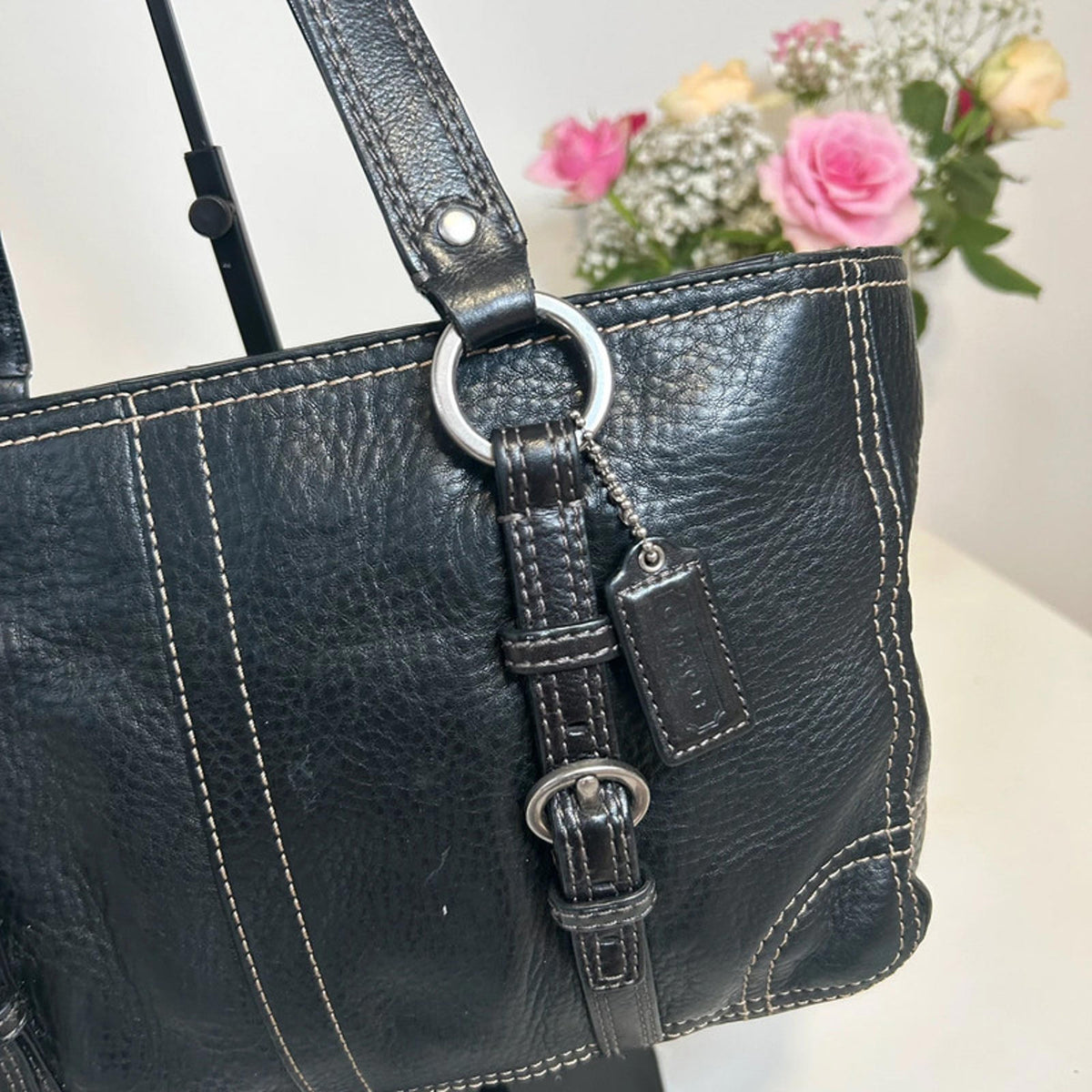 Coach Chelsea Black Pebbled Leather Buckle Tote Shoulder Bag F6981-F12339