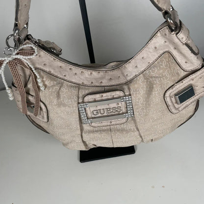 Guess Beige Monogram Hobo Shoulder Bag