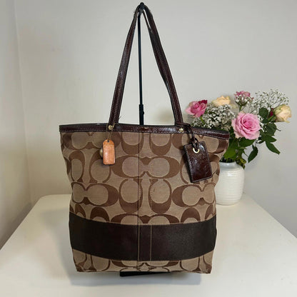 Vintage Y2K Coach Signature Stripe Brown Handbag JO668-10125