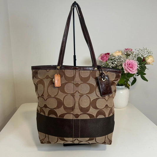 Vintage Y2K Coach Signature Stripe Brown Handbag JO668-10125