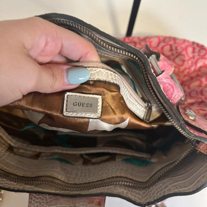 Guess Pink Shoulder Bag Snakeskin with Silver Chain Detail