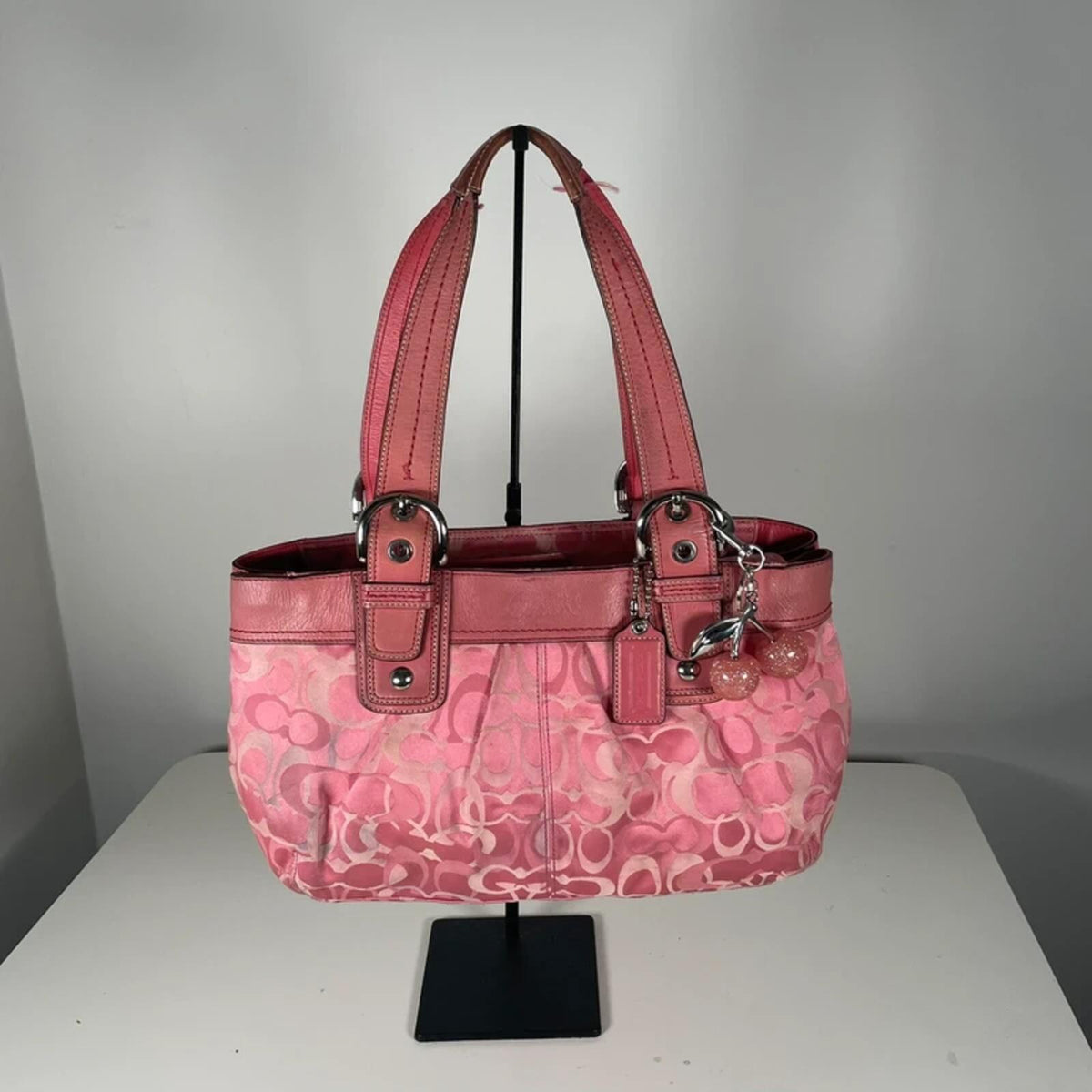 Coach Pink Optic Signature Monogram Shoulder Bag Pleated Canvas K0975-F14492