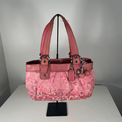 Coach Pink Optic Signature Monogram Shoulder Bag Pleated Canvas K0975-F14492