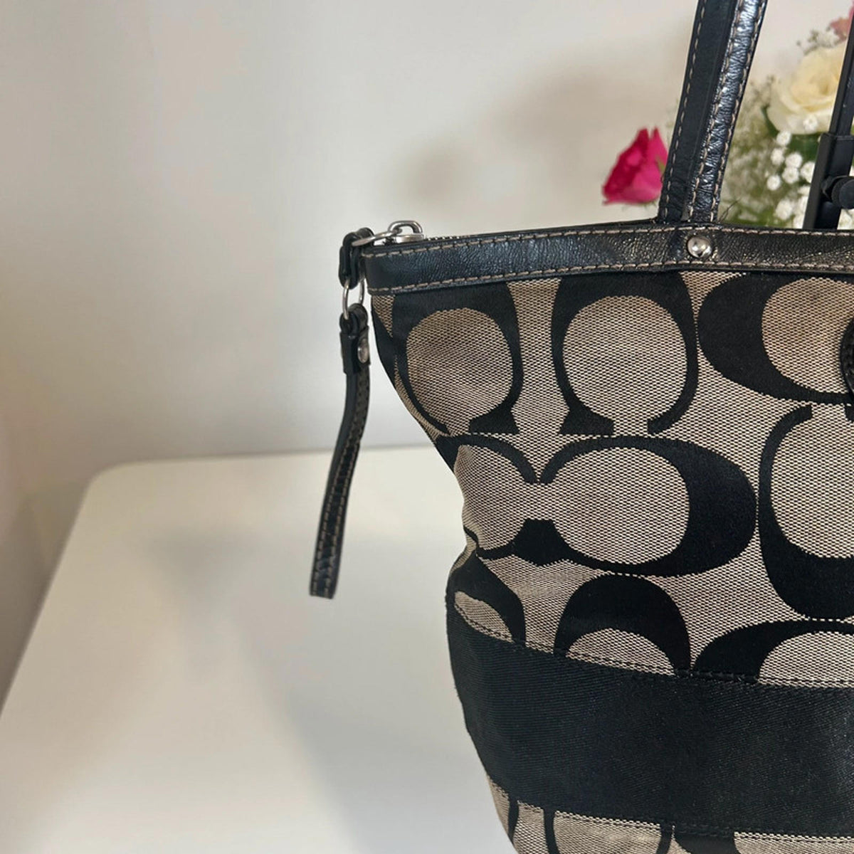 Coach Black Signature Monogram Shoulder Tote Bag F1020-F15112