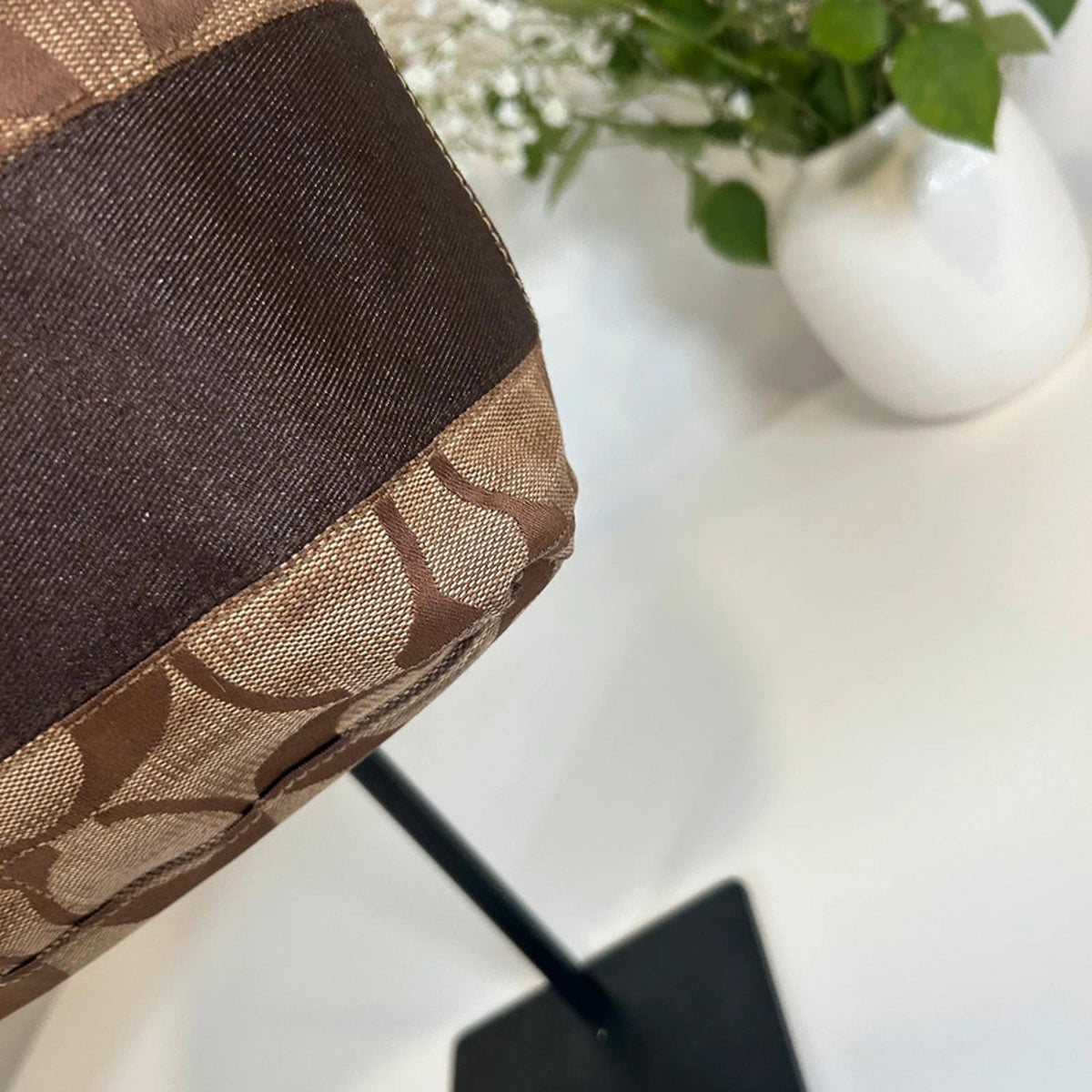 Coach Signature Stripe Brown Tote Shoulder Bag J0668-10124