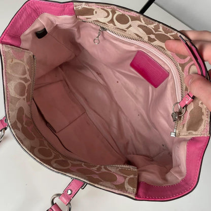 Coach Pink Beige Signature Optic Pleated East West Tote Bag A1159-F15669