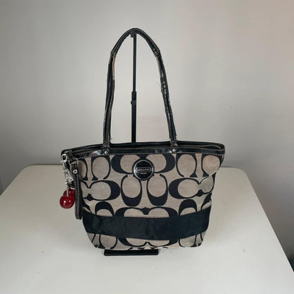 Coach Black Signature Stripe Canvas Shoulder Tote Bag B1261-F17433