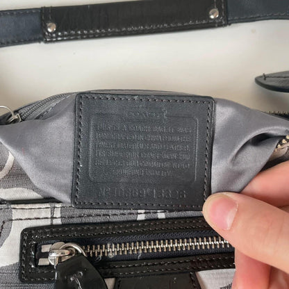 Coach Penelope Grey Monogram Shoulder Bag Black Patent Straps J0869-13326