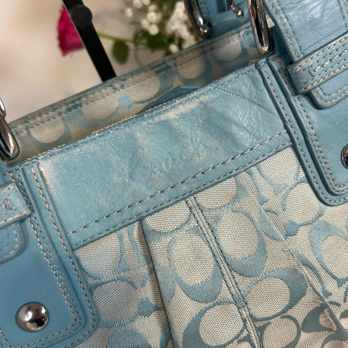 Vintage Y2K Blue Coach Signature Jacquard Handbag L0975-F13742