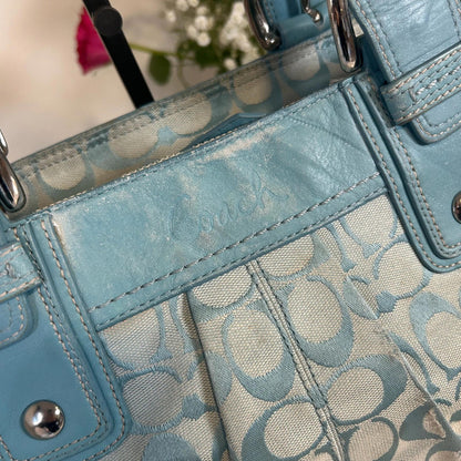 Vintage Y2K Blue Coach Signature Jacquard Handbag L0975-F13742