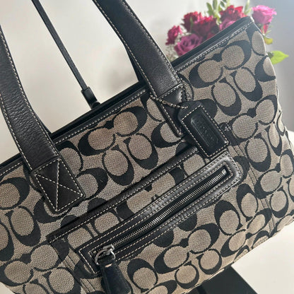 Coach Black Monogram and Leather Trim Shoulder Bag M1J-6082