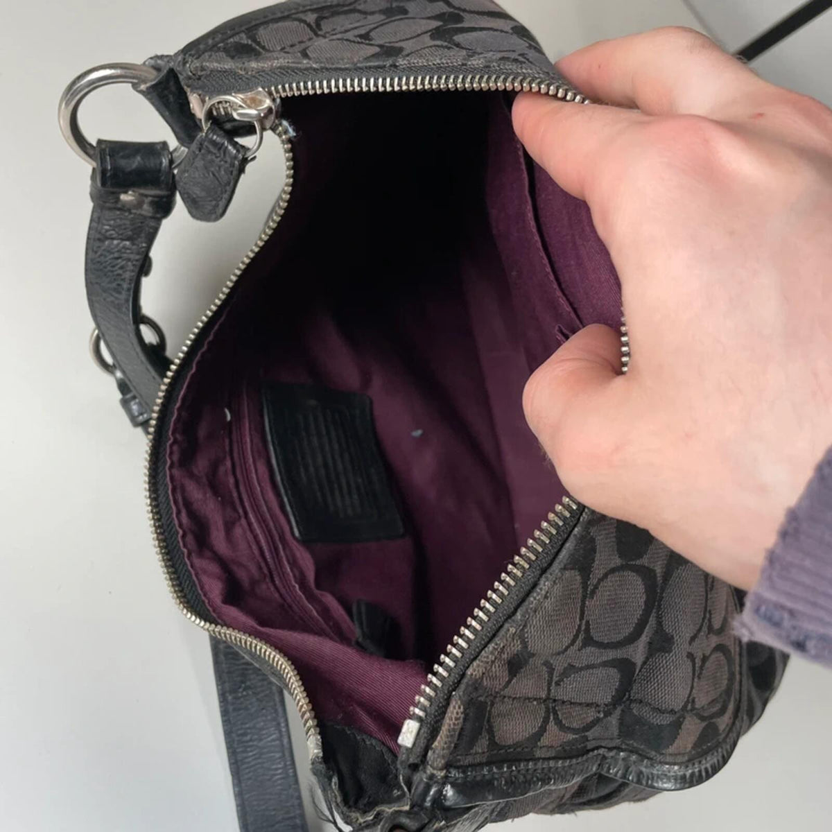 Coach Black Monogram Shoulder Bag Silver Buckle M1205-23164E