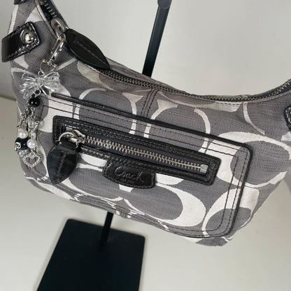 Coach Penelope Grey Monogram Shoulder Bag Black Patent Straps J0869-13326
