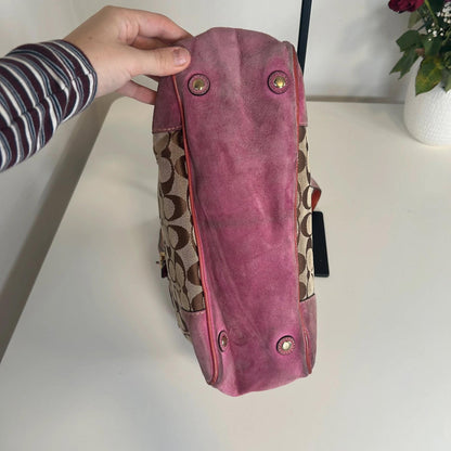 Coach Pink Suede and Monogram Tote Shoulder Bag K04Q-1443