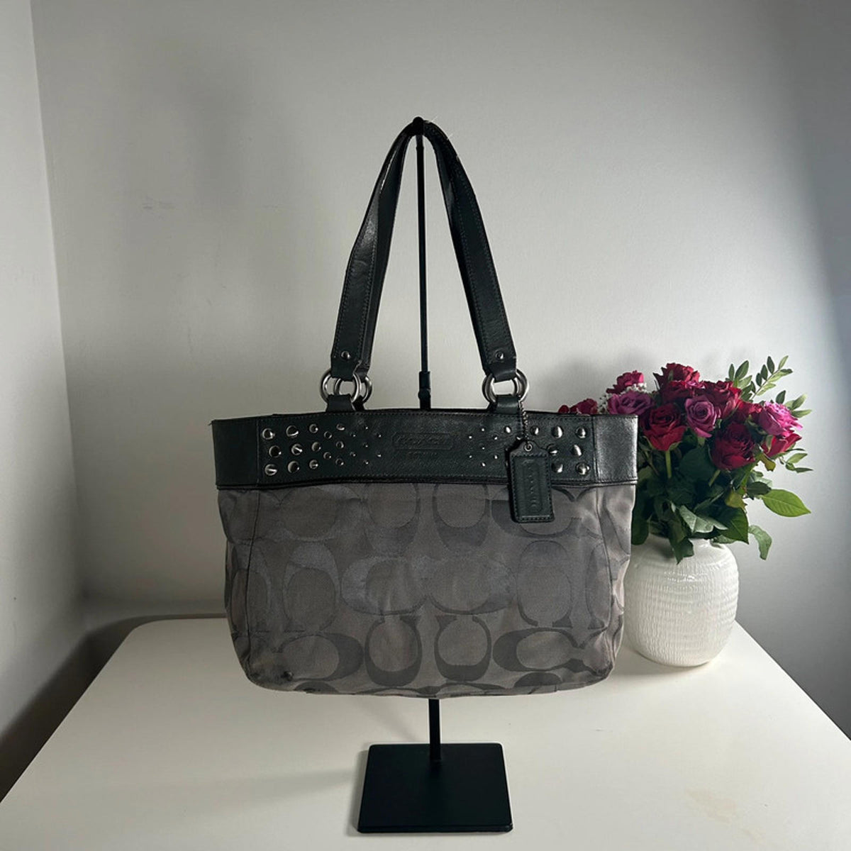 Coach Grey Studded Monogram Shoulder Bag F1067-F15240