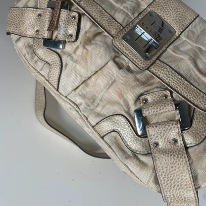 Y2K Vintage Guess Beige Monogram G Shoulder Bag Chain Strap