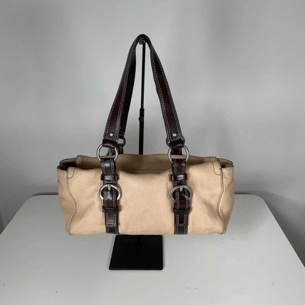 Coach Brown Cream Pebbled Leather Shoulder Bag H0782-F10887