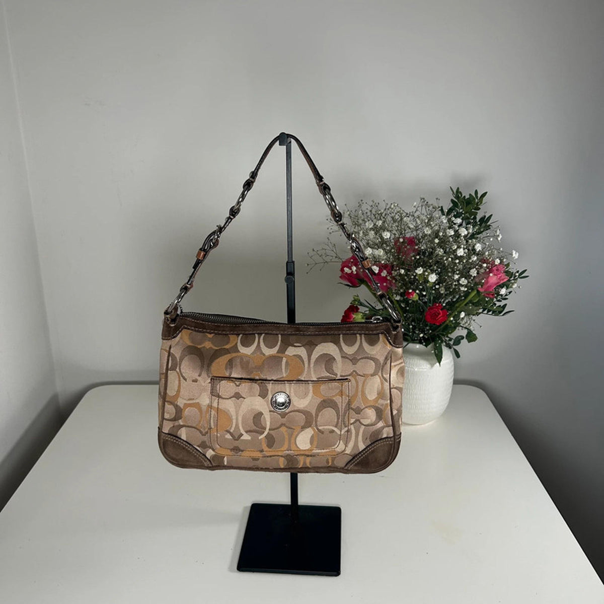 Coach Gold & Brown Chelsea Leather and Suede Shoulder Bag D05K-2172
