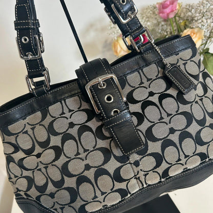 Coach Black Signature Leather and Canvas Hampton Tote G0851-F12642