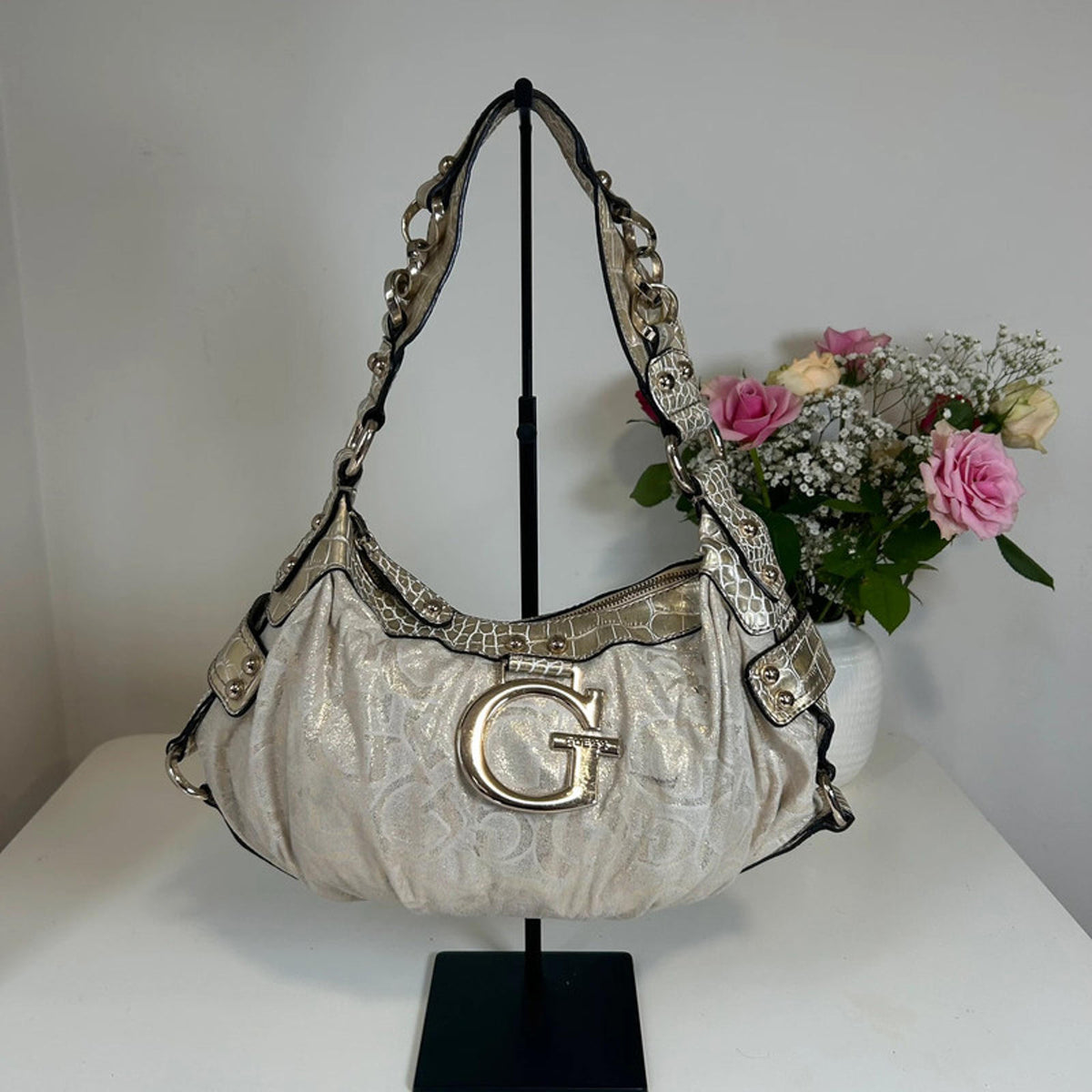 Guess Gold and Beige Handbag