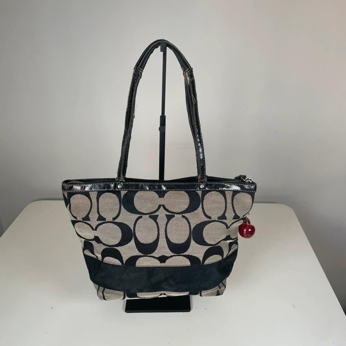 Coach Black Signature Stripe Canvas Shoulder Tote Bag B1261-F17433