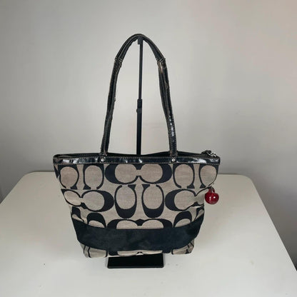 Coach Black Signature Stripe Canvas Shoulder Tote Bag B1261-F17433