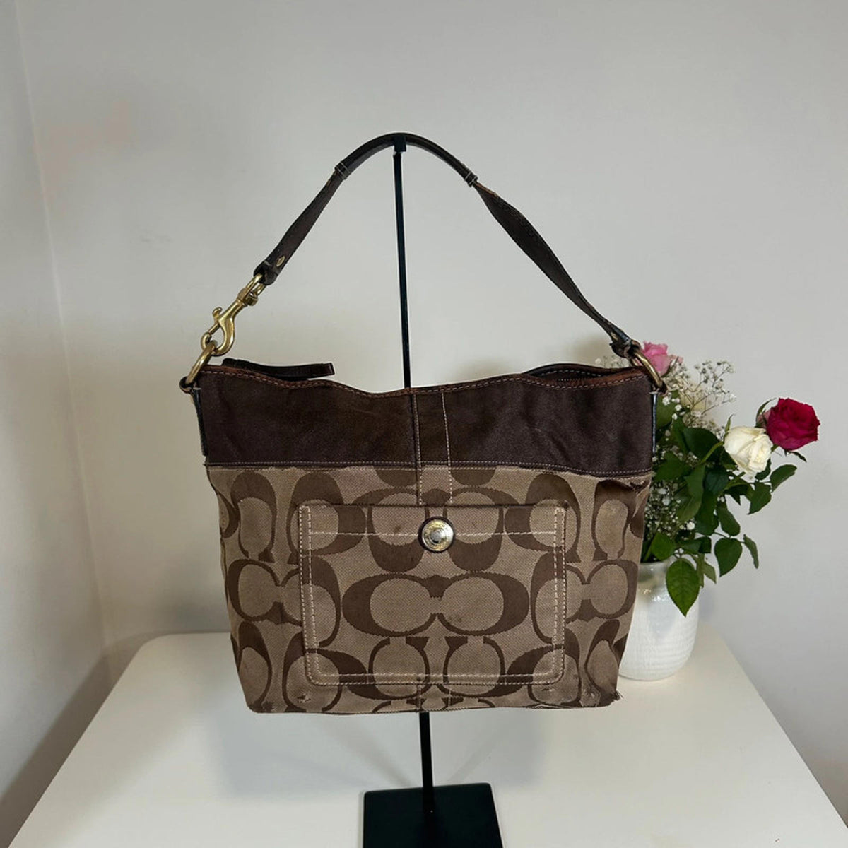 Coach Brown Canvas Signature Shoulder Bag