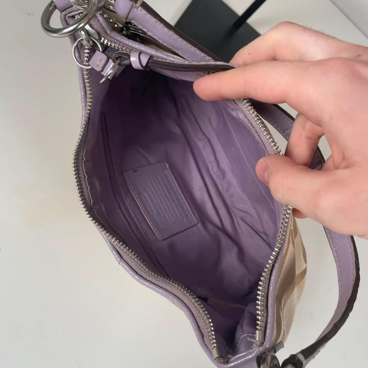 Coach Beige Monogram Shoulder Bag Lilac Stripe M1382-28206E