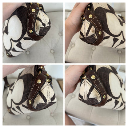 Rare Coach Beige & Brown Linen Carly Shoulder Bag A0773-10793