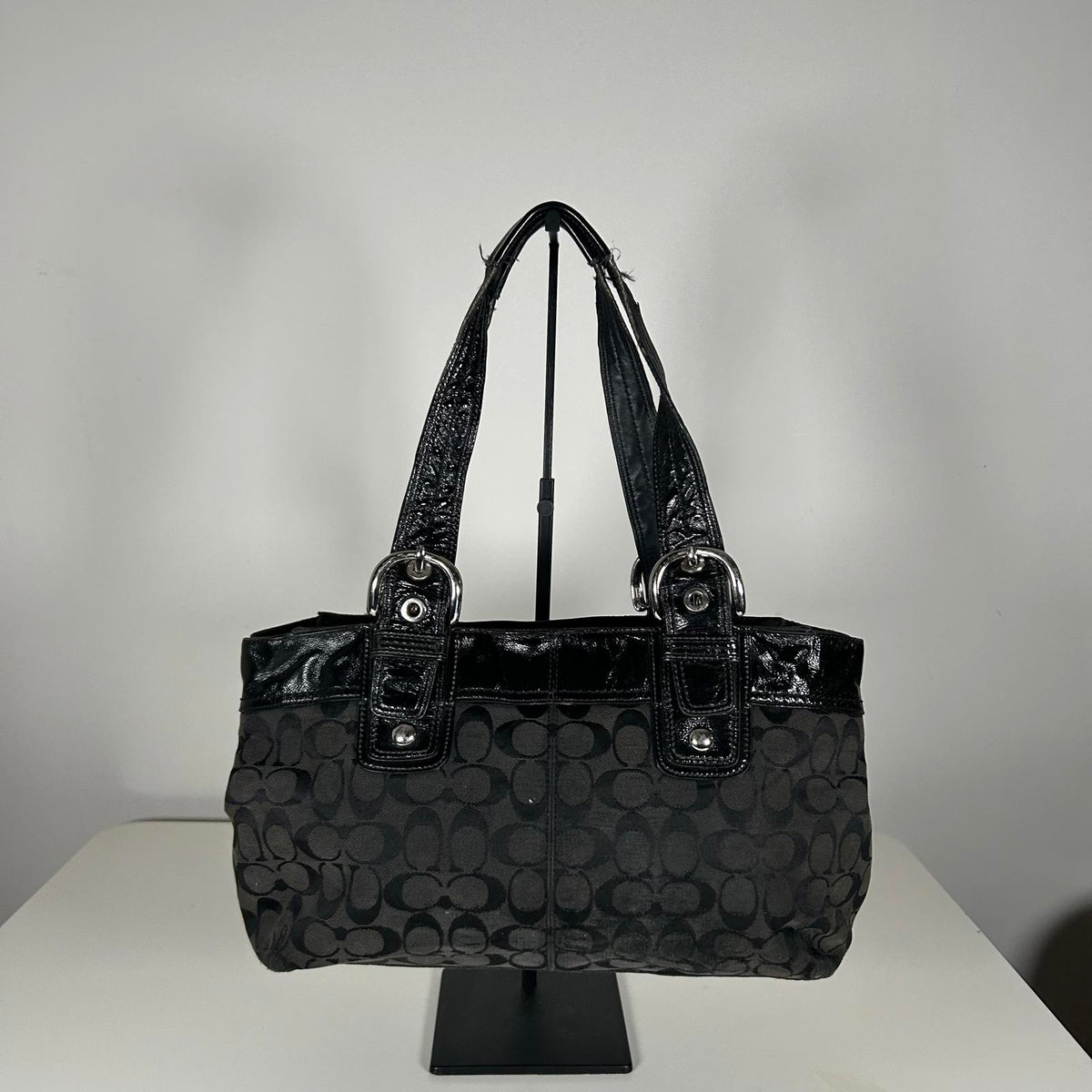 Coach Soho Black Canvas Tote Shoulder Bag Silver Hardware K0951-F13742