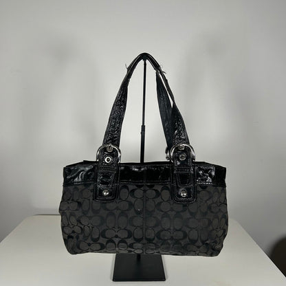 Coach Soho Black Canvas Tote Shoulder Bag Silver Hardware K0951-F13742