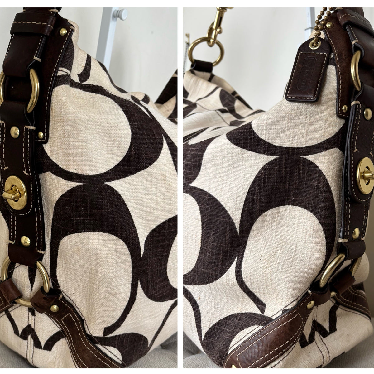 Coach Carly Beige Linen Large Shoulder Bag A0773-10795