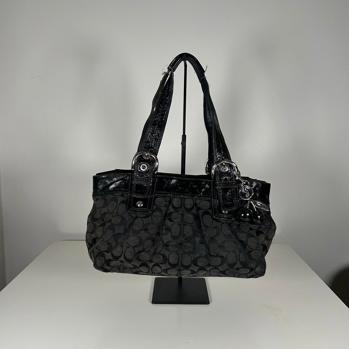 Coach Soho Black Canvas Tote Shoulder Bag Silver Hardware K0951-F13742