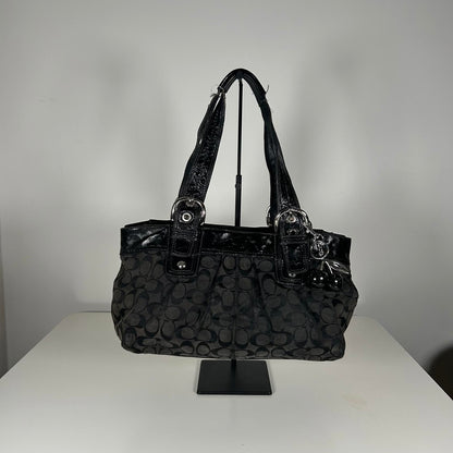 Coach Soho Black Canvas Tote Shoulder Bag Silver Hardware K0951-F13742