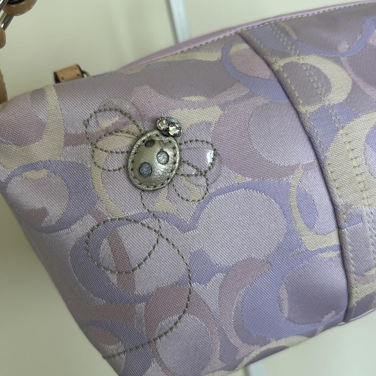 RARE Coach Optic Signature C Hobo Shoulder Bag Purple Silver Ladybug A063-7440