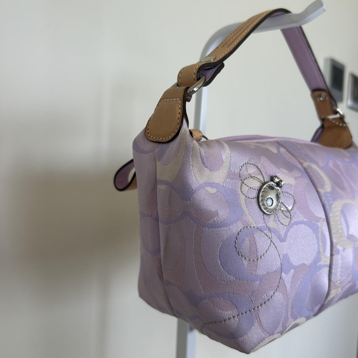 RARE Coach Optic Signature C Hobo Shoulder Bag Purple Silver Ladybug A063-7440