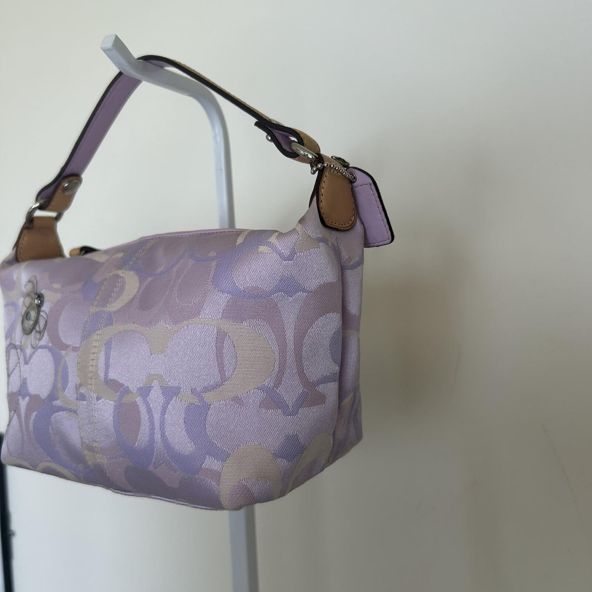 RARE Coach Optic Signature C Hobo Shoulder Bag Purple Silver Ladybug A063-7440