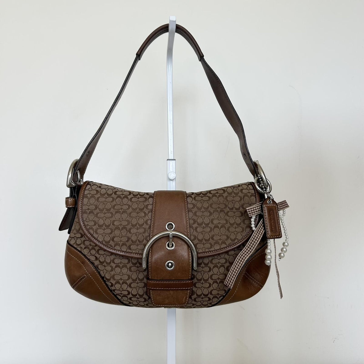 Coach Soho Brown Tan Signature Monogram Leather Shoulder Bag with Purse M04W-6818